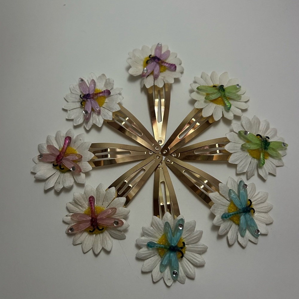 Floral Hair Clips with Colorful Dragonflies